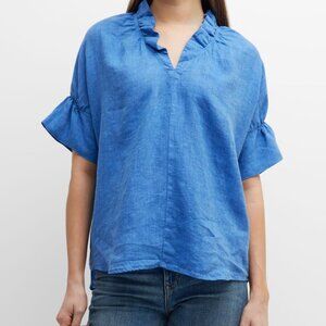 Finely Crosby V-neck Ruffle-trim Linen Top M